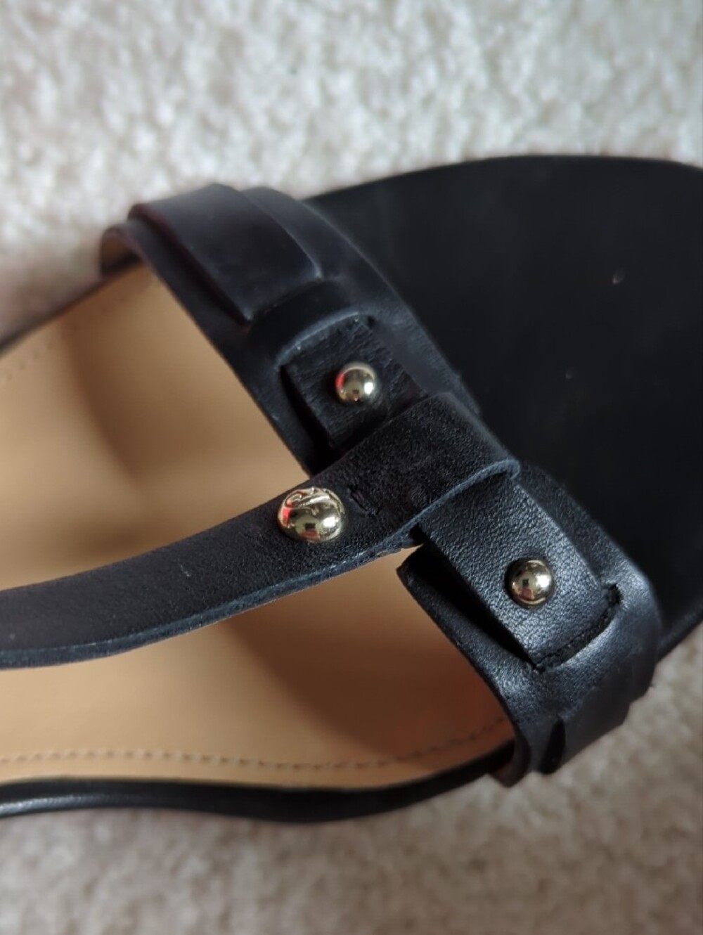 Ivanka Trump Black Leather T-Strap Wedge Sandals with Brown Woodgrain Heel - Picture 13 of 16